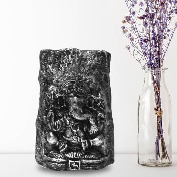 GANESHA FIBRE IDOL ON ORIGINAL STONE- 10 CM HEIGHT