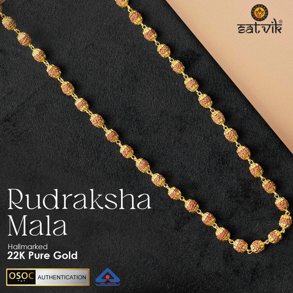 Hallmarked 22K Pure Gold Panchmukhi Rudraksha Mala