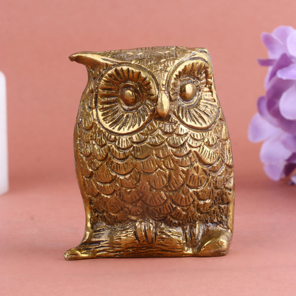 Mini Brass Engraved Owl/Ullu (Lakshmi Vaahan) Statue (Medium)
