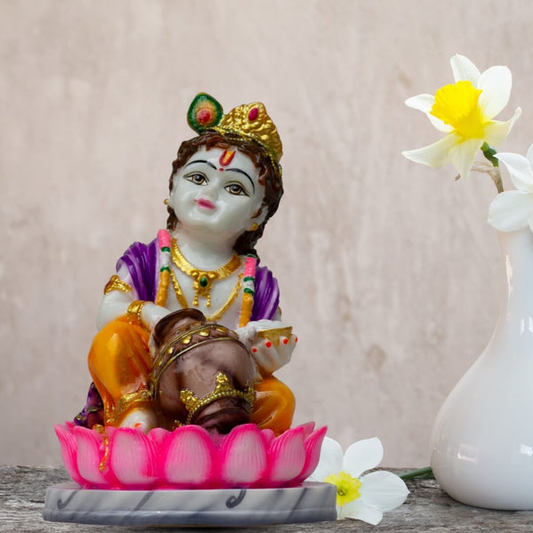 MAKHAN CHOR KRISHNA STATUE IN MARBLE DUST, POLY RESIN- 17 CM HEIGHT