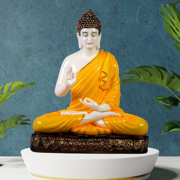MEDITATING BUDDHA STATUE IN MARBLE POLYRESIN-42 CM HEIGHT