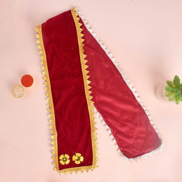 Maroon Angvastra/Patka/Duppata with Floral Design 15/32 Inch