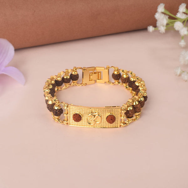 PVD Gold Platted Rudraksha Bracelet with Om
