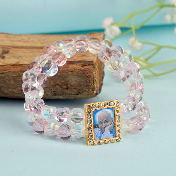 Pink & Clear Shiny Beads Double Layer Guruji Swaroop Bracelet