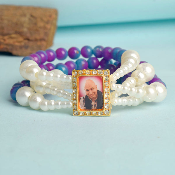 Purple & Blue with White Pearl Four Layer Guruji Swaroop Bracelet