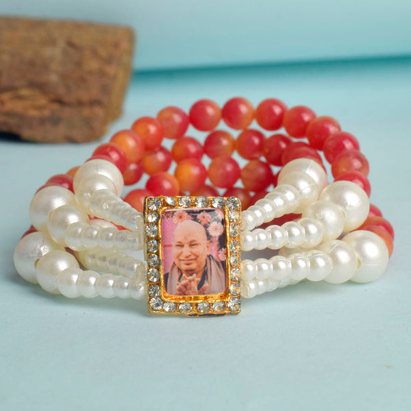 Red & White Pearl Four Layer Guruji Swaroop Bracelet