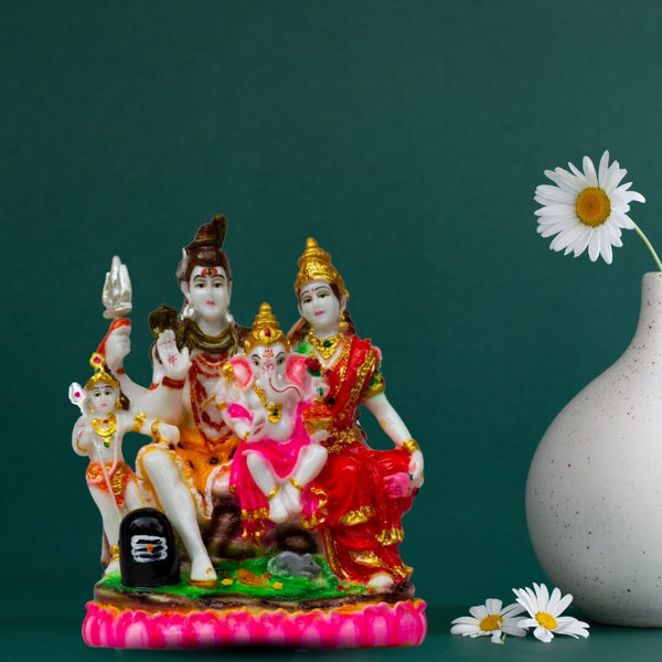 SHIVA PARIVAR IDOL IN MARBLE DUST, POLY RESIN-15 CM HEIGHT