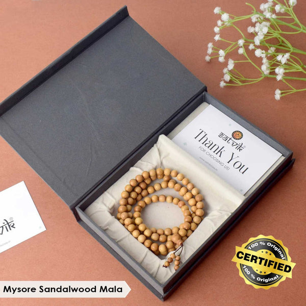 Certified 100% Original Authentic Mysore White Sandalwood (Chandan) Jap Mala