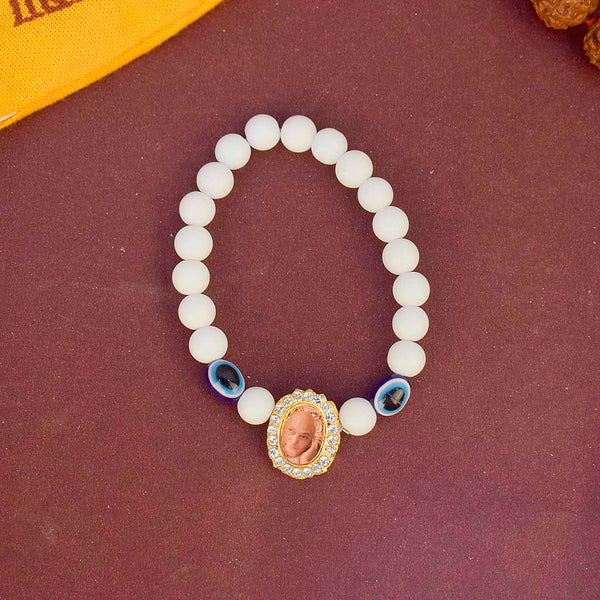 White Beads with Evil Eye Single Layer Guruji Swaroop Bracelet
