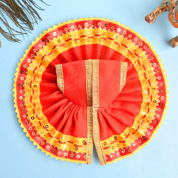 Radiant Yellow-Red Laddu Gopal Dress with Sequin Border