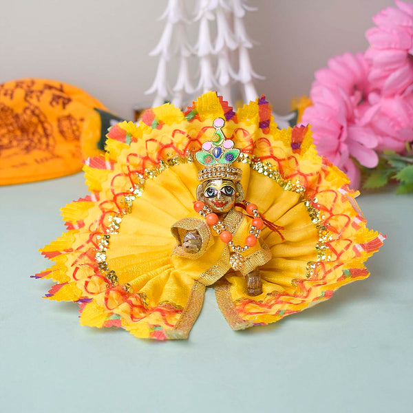 Radiant Yellow Laddu Gopal Dress with Golden Gota