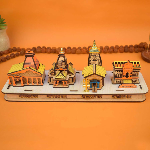 Char Dham Yatra 3D Wooden Showpiece – Sacred Plywood Temple Decor