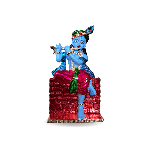 METAL LORD KRISHNA IDOL FOR CAR DASHBOARD AND POOJA ROOM - 7.5 CM HEIGHT