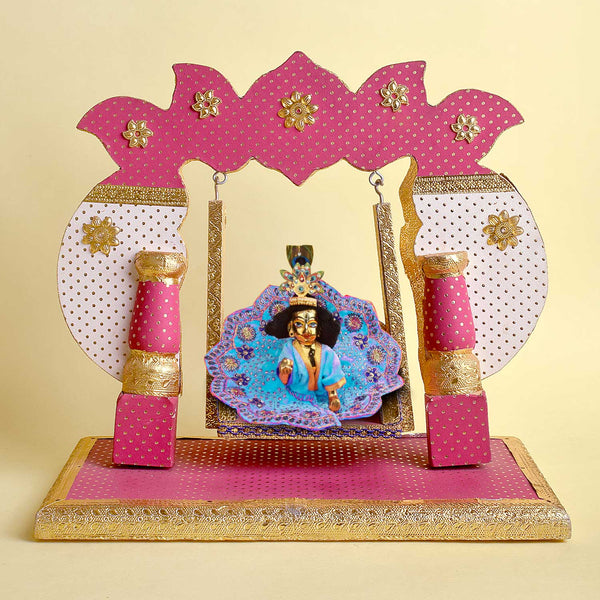 Pastel Pink & White Jhula for Laddu Gopal – Matte Finish