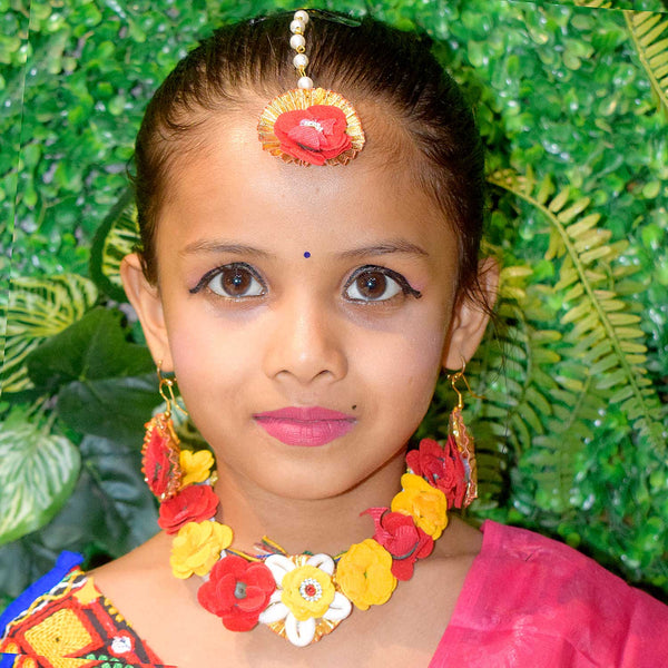 Radha Shringaar Set with Artificial Yellow & Red Flowers