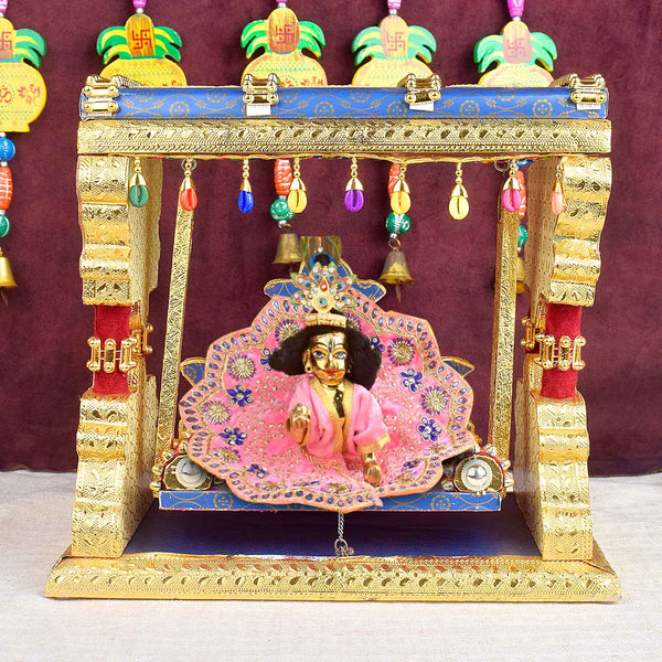 Royal Blue Metal Singhasan Jhula for Laddu Gopal